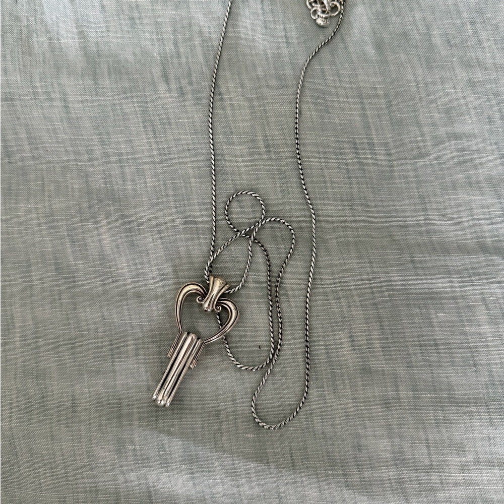 Brighton SWEETY HEART Silver Side Scrolling Badge Holder Long Necklace